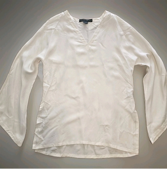 Ralph Lauren Black Label 100% Silk Bell Sleeve Blouse Top